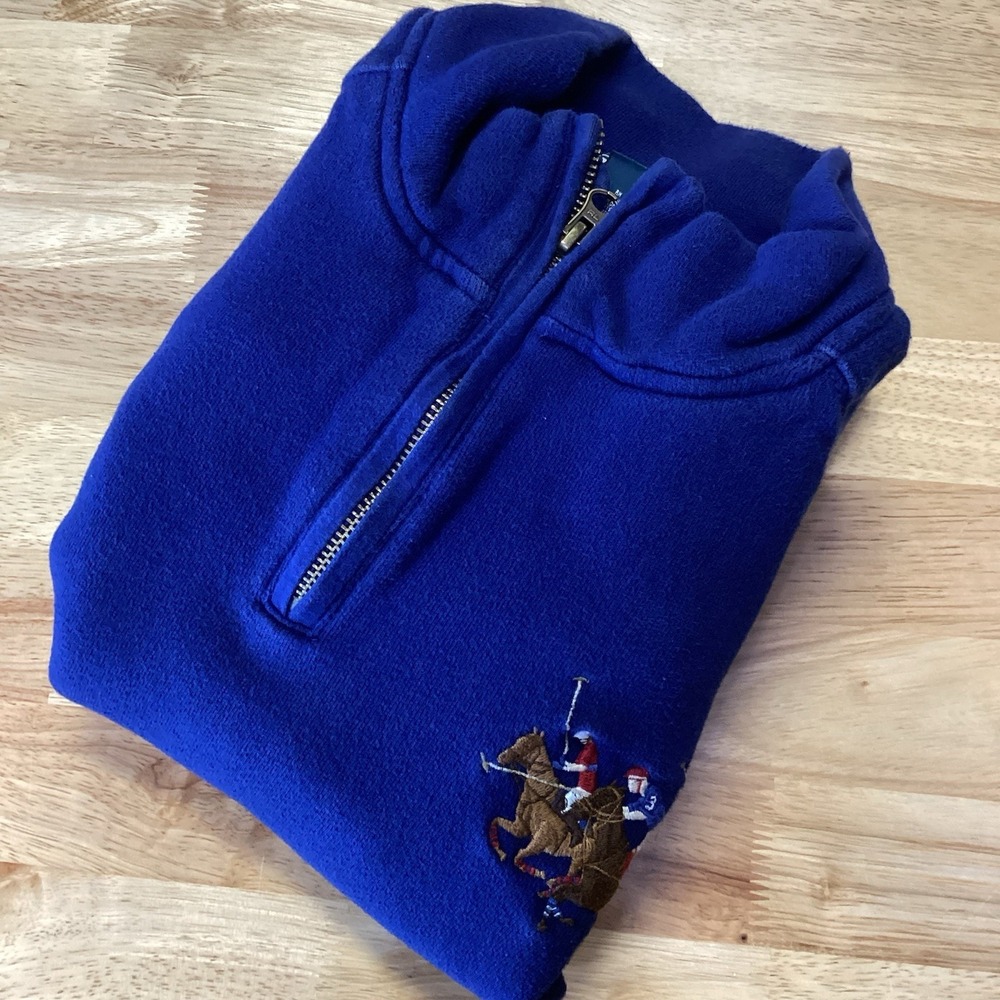 Boys Polo Ralph Lauren 1/4 Zip Big Pony Sweater - Blue - Small (8-10)